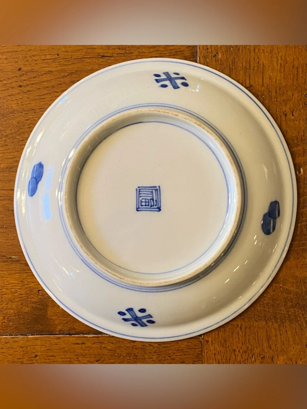 5 Antique Japanese Imari Porcelain Plates Blue White Dragon Meiji Marked Fuku